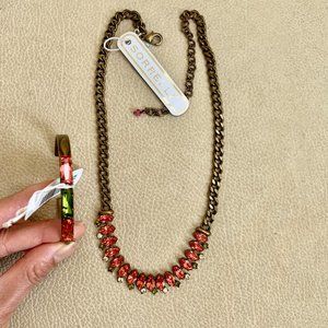 Sorrelli Juicy Fruit Coral & Green Necklace and Bracelet Set